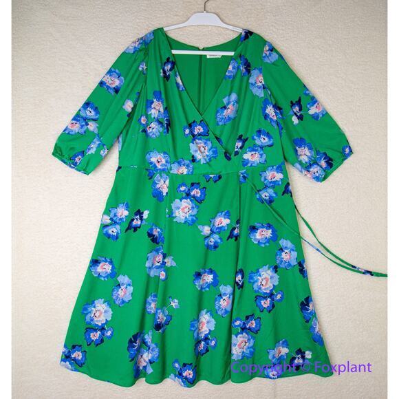 Eliza J Blue And Green Floral Faux Wrap Midi Dress, plus size 22W - Picture 3 of 15